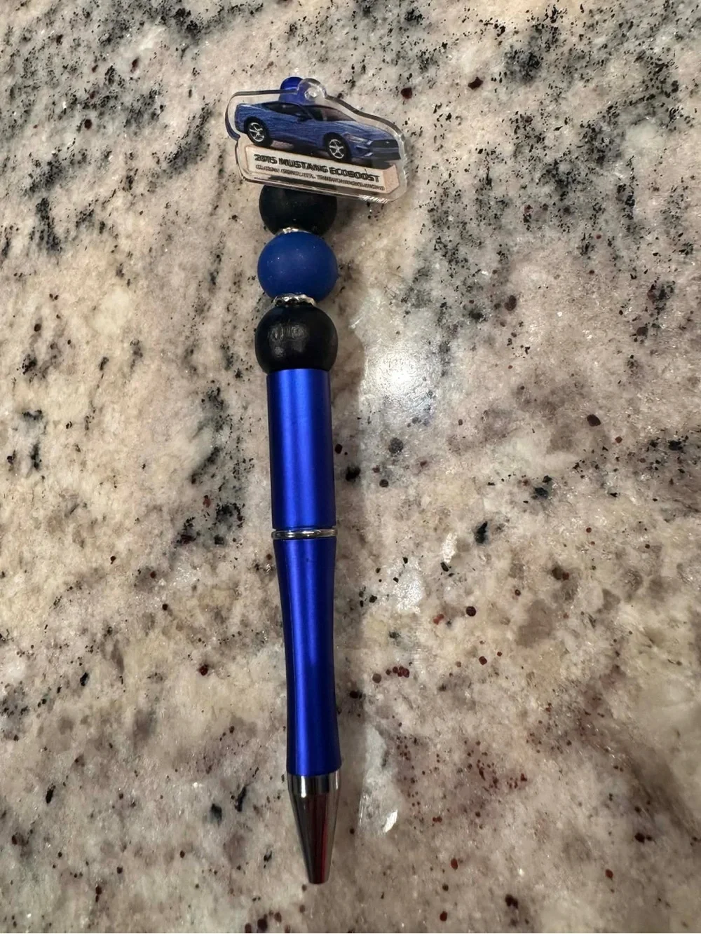 Hand Crafted Blue and Black Decorative Bead Pen